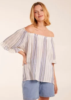 Blue Vanilla Blue Bardot Top With Stripe