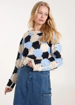 Blue Vanilla Blue Big Flower Crochet Jumper