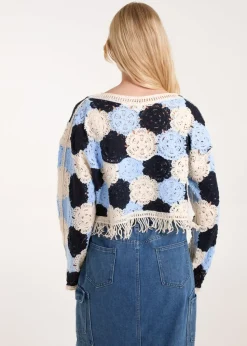 Blue Vanilla Blue Big Flower Crochet Jumper