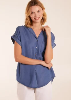 Blue Vanilla Blue Button Down Pocket Top