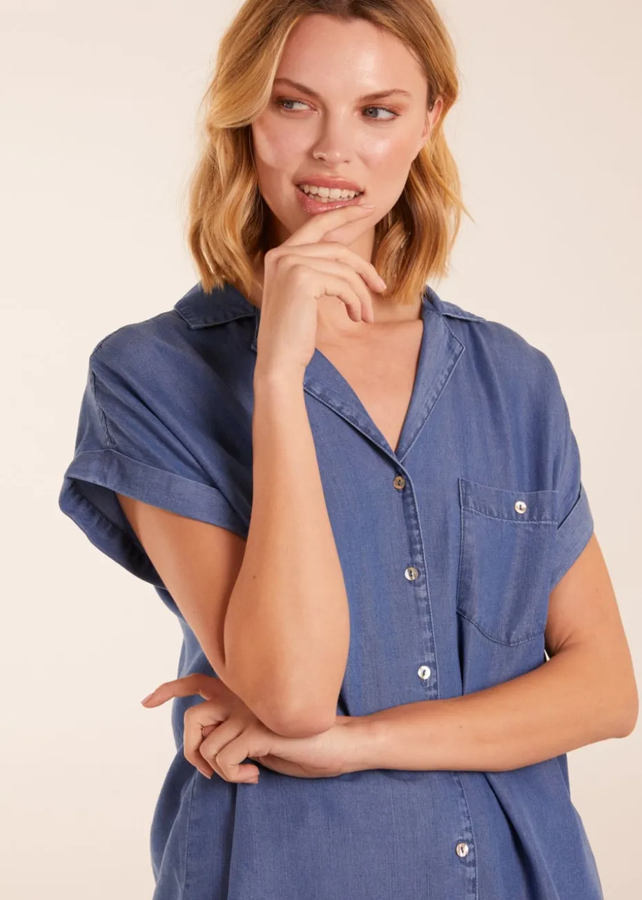 Blue Vanilla Blue Button Down Pocket Top