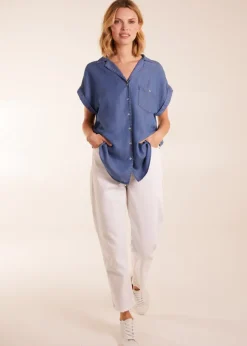 Blue Vanilla Blue Button Down Pocket Top