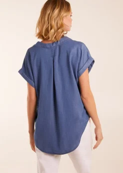 Blue Vanilla Blue Button Down Pocket Top