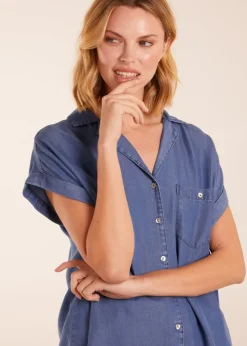 Blue Vanilla Blue Button Down Pocket Top