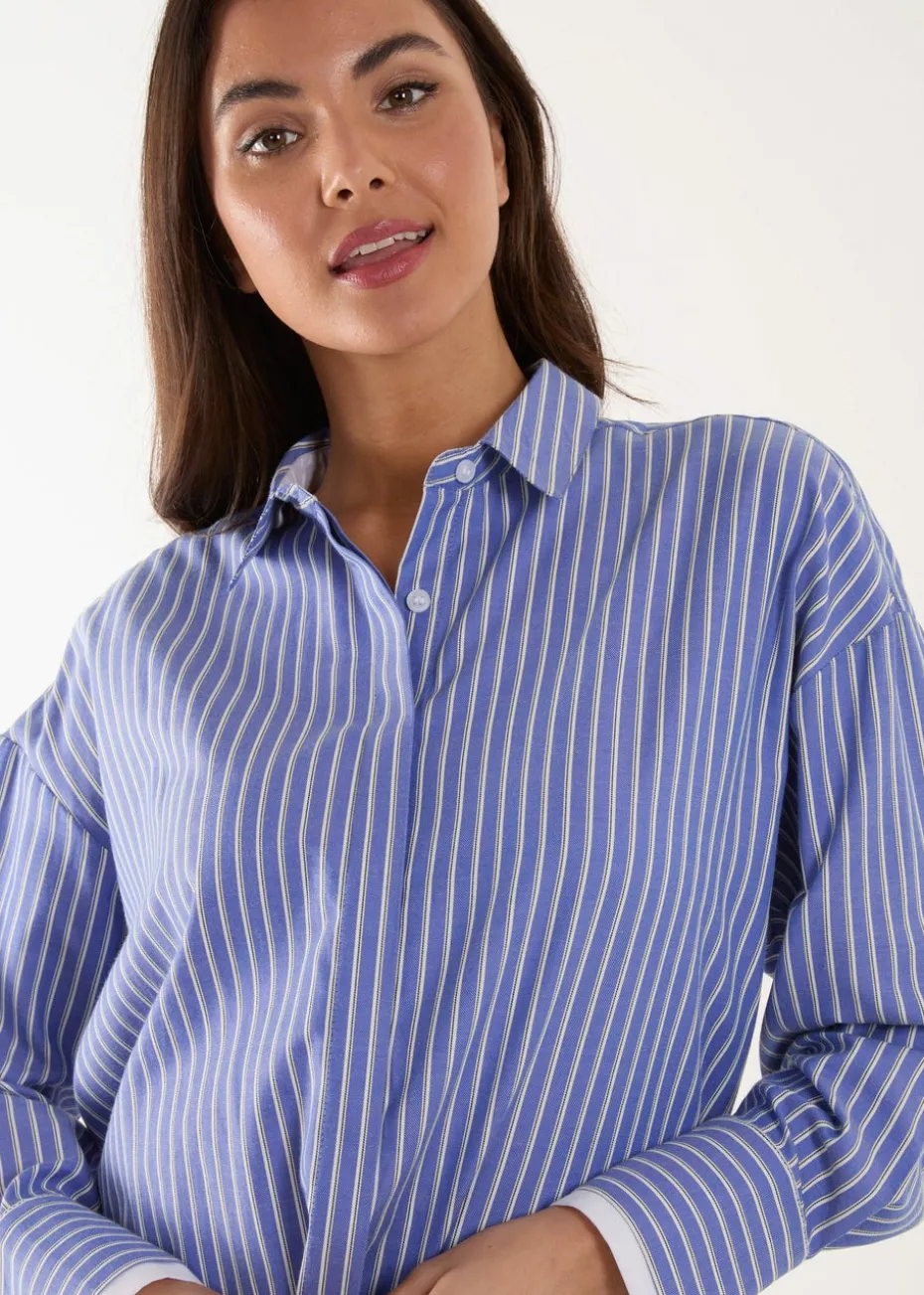 Blue Vanilla Blue Contrast Cuff Oversized Shirt