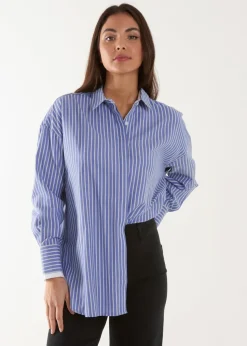 Blue Vanilla Blue Contrast Cuff Oversized Shirt