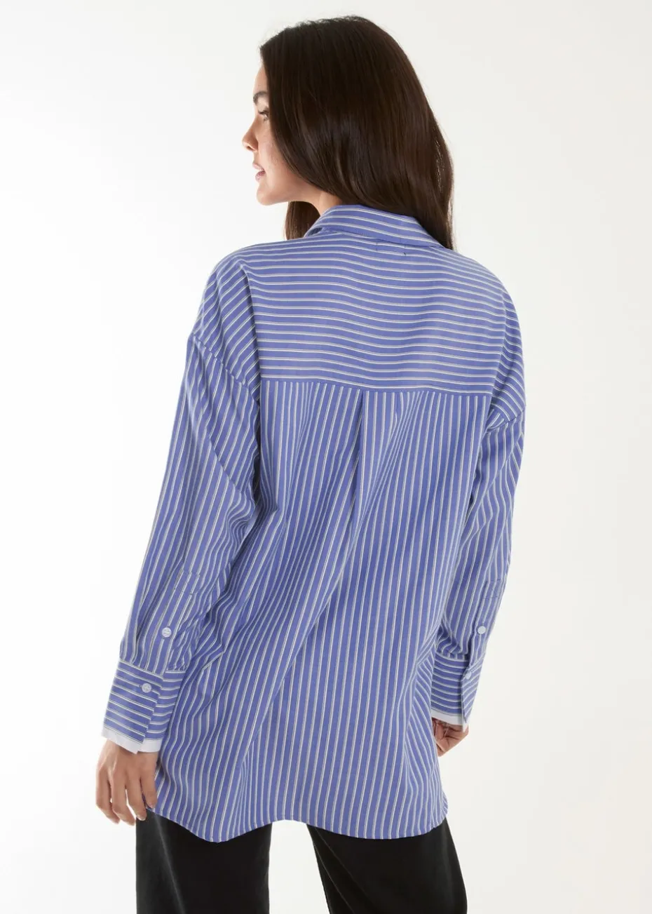 Blue Vanilla Blue Contrast Cuff Oversized Shirt