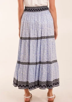 Blue Vanilla Blue Contrast Printed Tiered Skirt