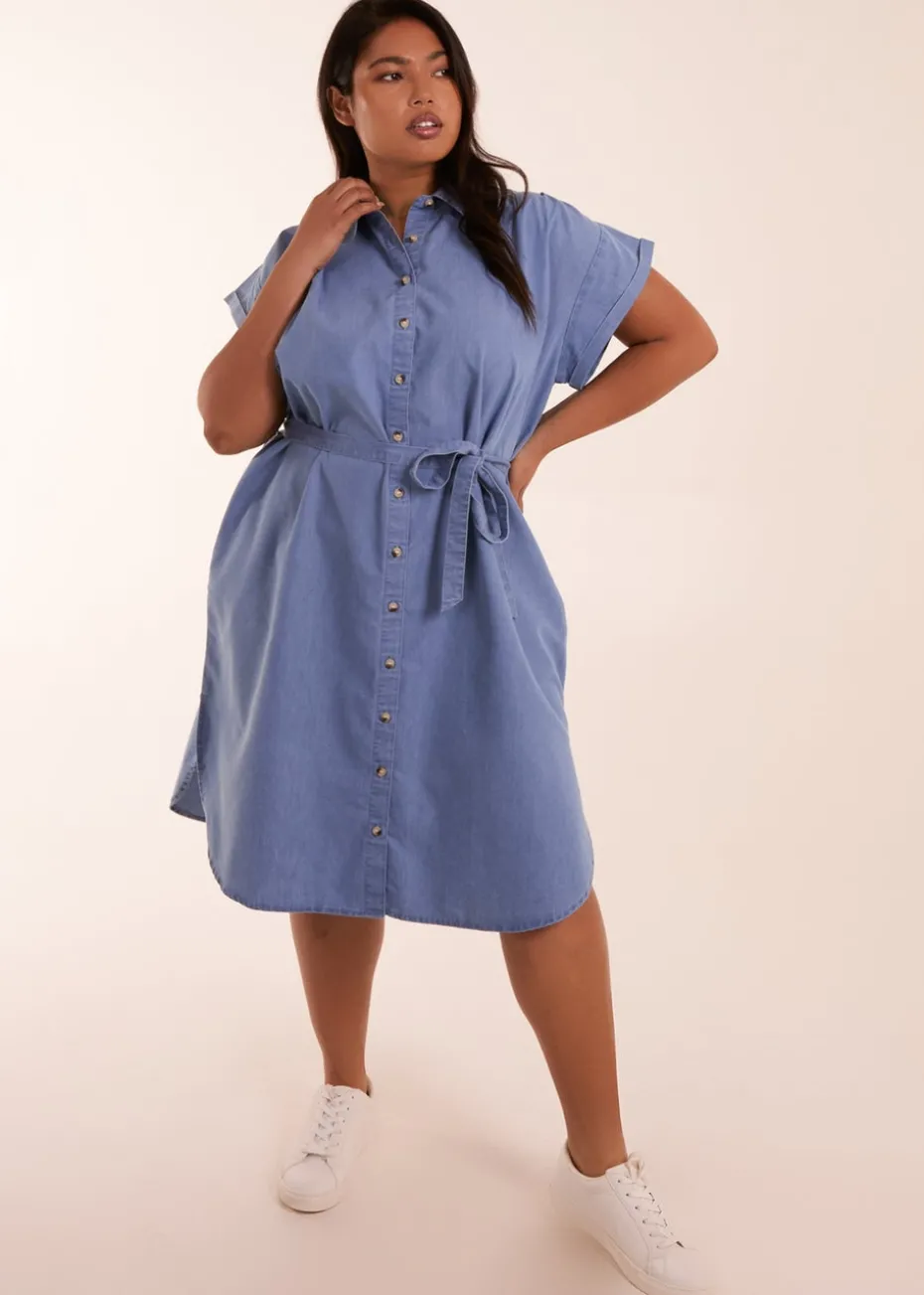 Blue Vanilla Blue Curve Button Front Shirt Dress