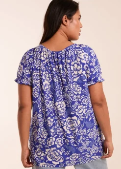 Blue Vanilla Blue Curve Shirred Sleeve Tie Front Top