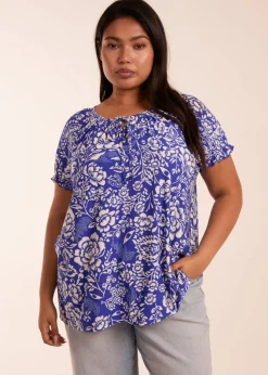 Blue Vanilla Blue Curve Shirred Sleeve Tie Front Top