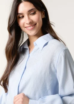 Blue Vanilla Blue Diamante Detailed Classic Shirt