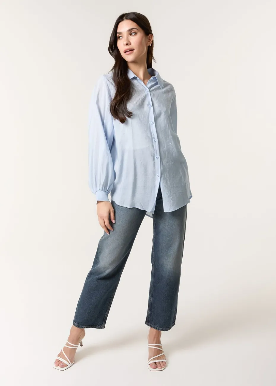 Blue Vanilla Blue Diamante Detailed Classic Shirt