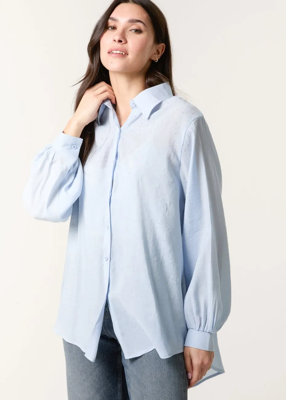 Blue Vanilla Blue Diamante Detailed Classic Shirt