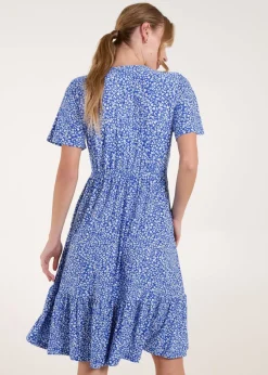 Blue Vanilla Blue Ditsy Printed Angel Sleeve Elasticated V Neck Dress
