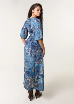 Blue Vanilla Blue Embellished Sleeve V Neck Maxi Dress
