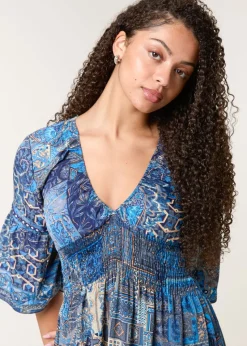 Blue Vanilla Blue Embellished Sleeve V Neck Maxi Dress