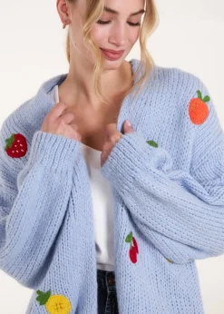 Blue Vanilla Blue Embroidery Fruit Cardigan