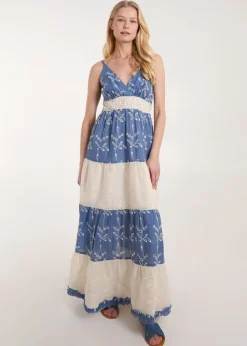 Blue Vanilla Blue Embroidered Block Out Stripe Cami Dress