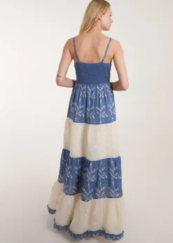 Blue Vanilla Blue Embroidered Block Out Stripe Cami Dress