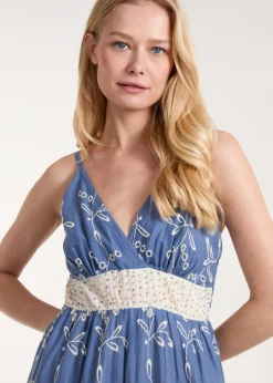 Blue Vanilla Blue Embroidered Block Out Stripe Cami Dress