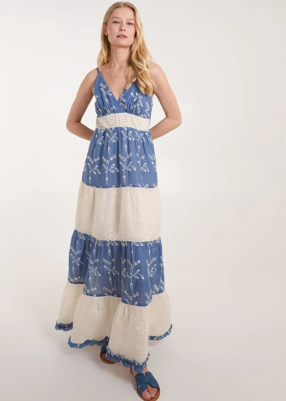 Blue Vanilla Blue Embroidered Block Out Stripe Cami Dress