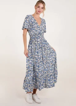 Blue Vanilla Blue Floral Wrap Front Maxi Dress