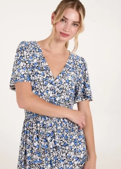 Blue Vanilla Blue Floral Wrap Front Maxi Dress