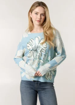 Blue Vanilla Blue Large Flower Embellished Jumper