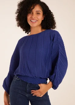 Blue Vanilla Blue Long Sleeve Pleated Top