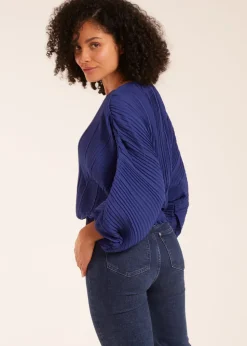 Blue Vanilla Blue Long Sleeve Pleated Top