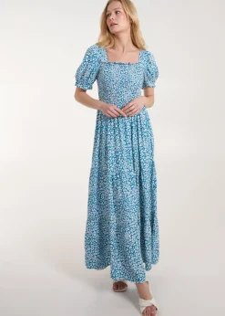 Blue Vanilla Blue Milkmaid Square Neck Short Puff Sleeve Maxi Dress