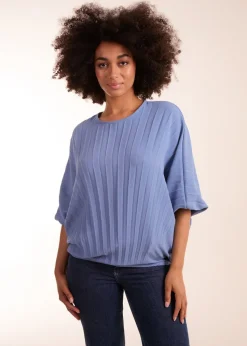 Blue Vanilla Blue Pleated Batwing Top