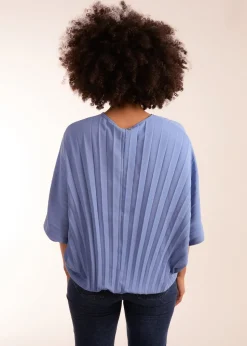 Blue Vanilla Blue Pleated Batwing Top