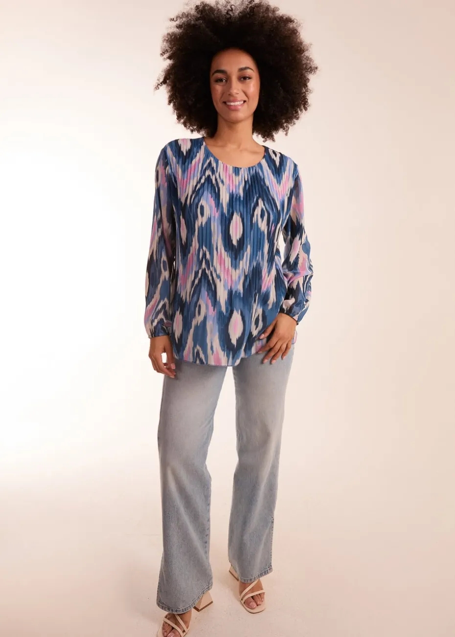 Blue Vanilla Blue Pleated Print Top