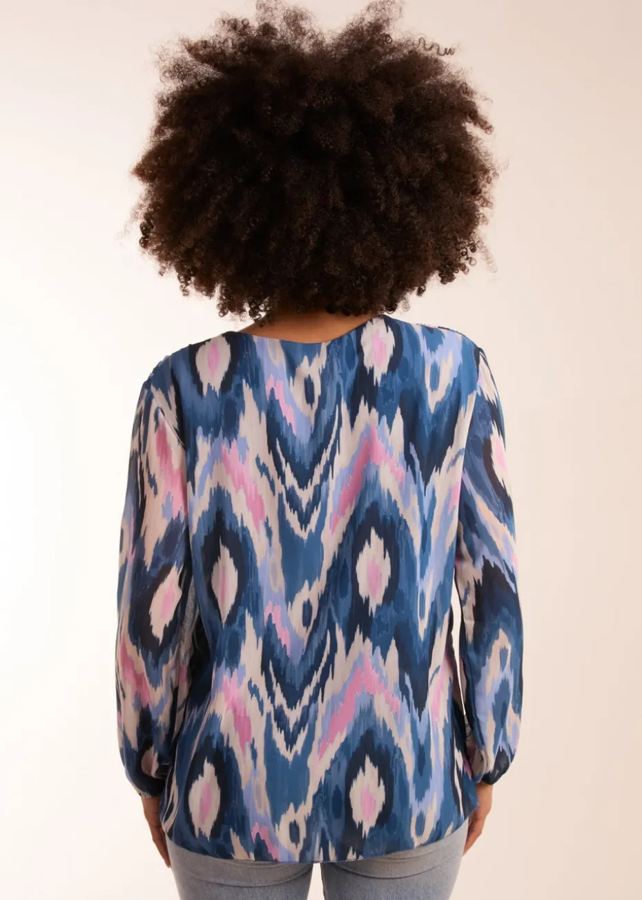 Blue Vanilla Blue Pleated Print Top