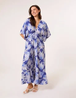 Blue Vanilla Blue Printed Leaf Wide Leg Jumpsuit