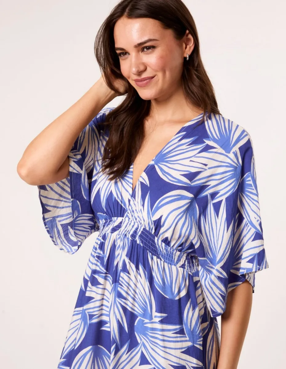 Blue Vanilla Blue Printed Leaf Wide Leg Jumpsuit