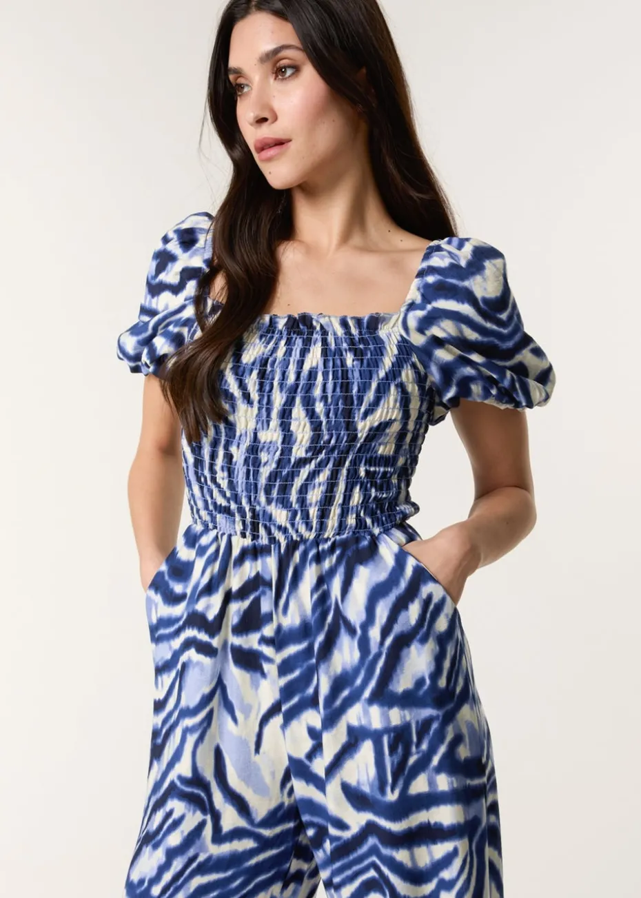 Blue Vanilla Blue Printed Puff Sleeve Jumpsuit