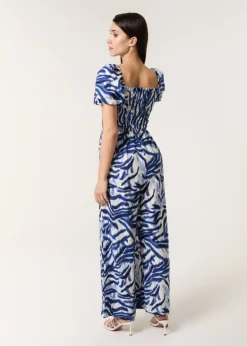 Blue Vanilla Blue Printed Puff Sleeve Jumpsuit