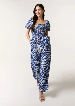 Blue Vanilla Blue Printed Puff Sleeve Jumpsuit