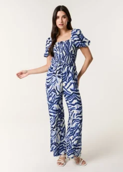 Blue Vanilla Blue Printed Puff Sleeve Jumpsuit