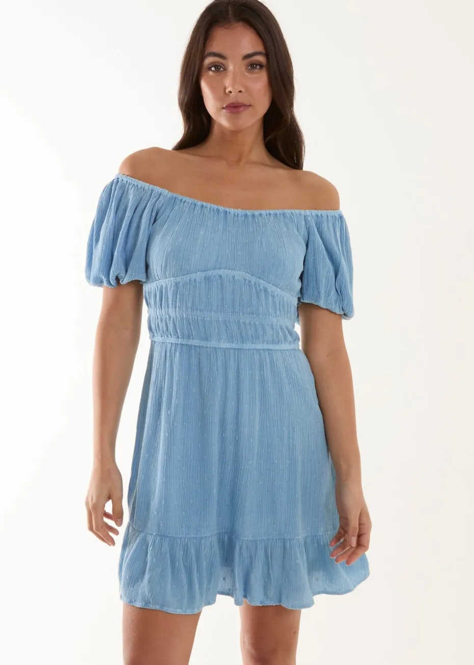 Blue Vanilla Blue Puff Ball Mini Dress