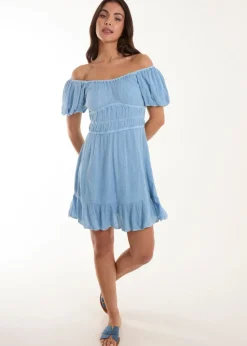 Blue Vanilla Blue Puff Ball Mini Dress