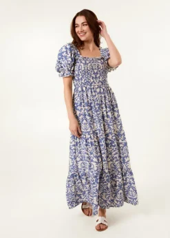 Blue Vanilla Blue Puff Sleeve Square Neck Maxi Dress