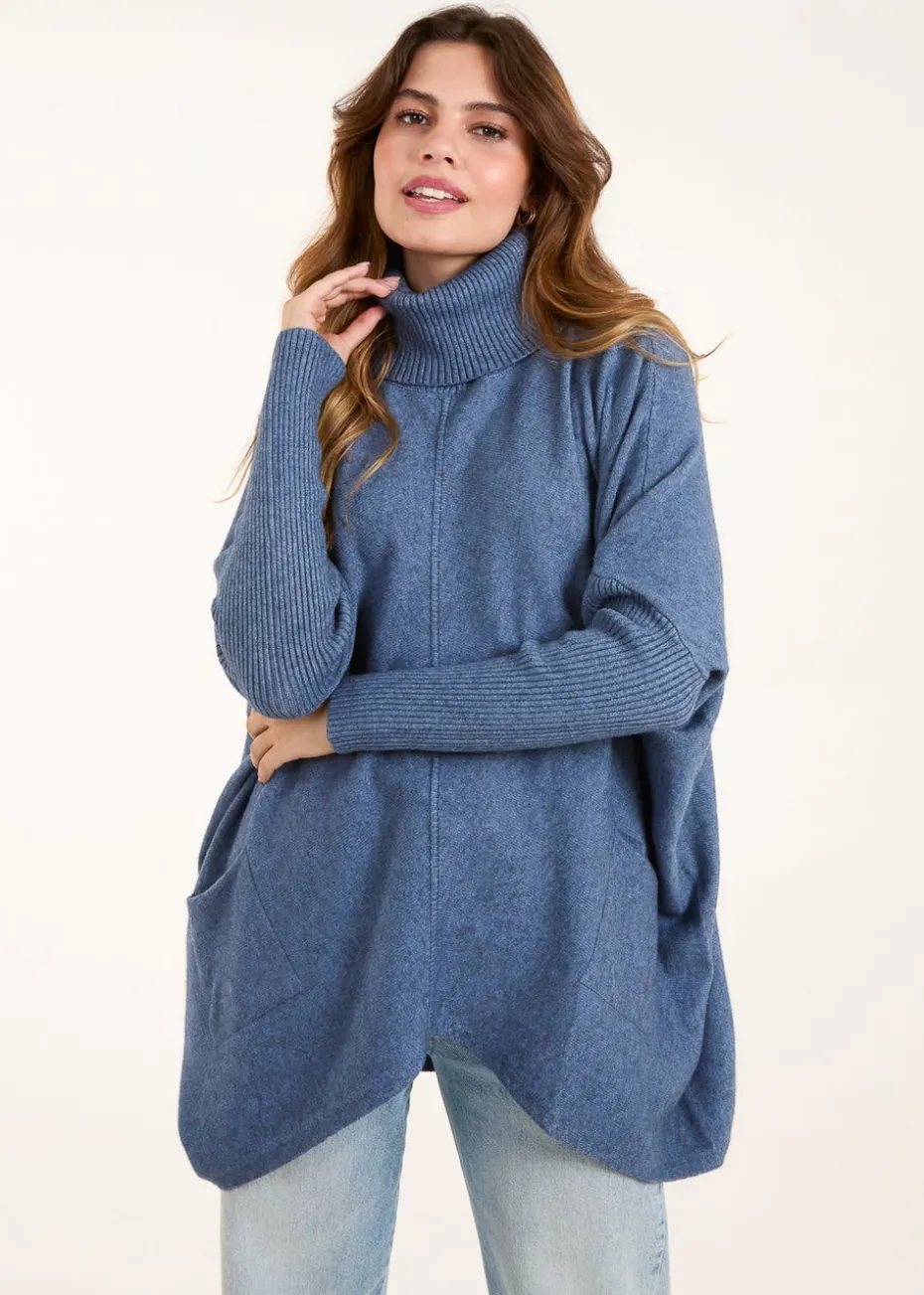 Blue Vanilla Blue Roll Neck Pocket Jumper