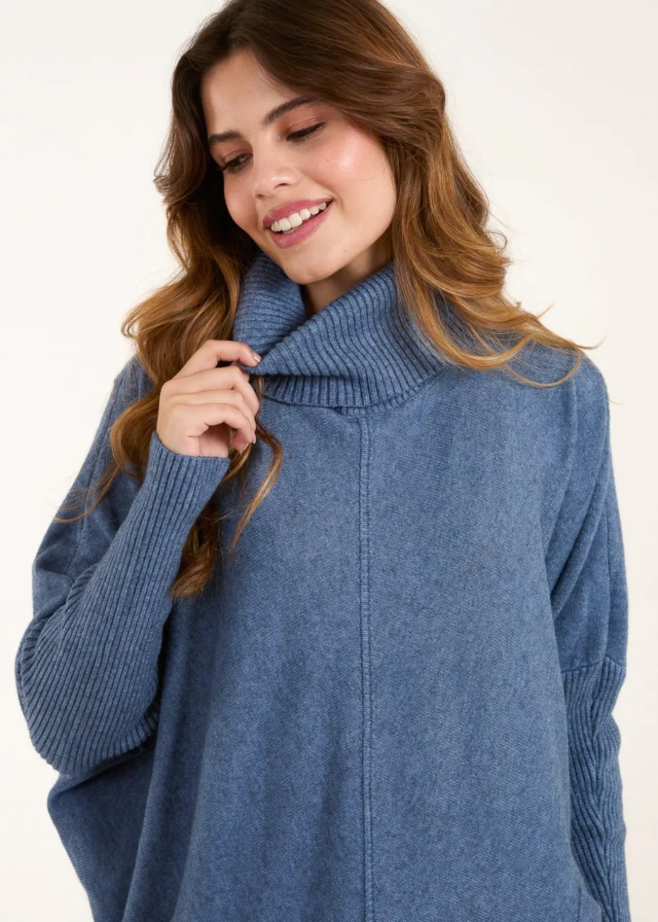Blue Vanilla Blue Roll Neck Pocket Jumper