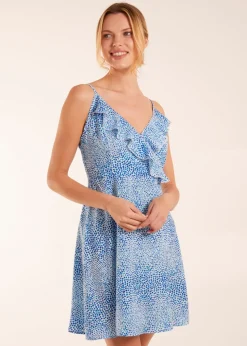 Blue Vanilla Blue Ruffle Wrap Front Cami Mini Dress