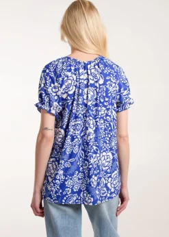 Blue Vanilla Blue Shirred Sleeve Tie Front Top