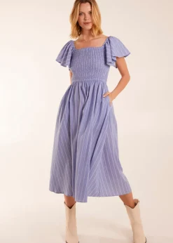 Blue Vanilla Blue Shirred Bust Stripe Midi Dress